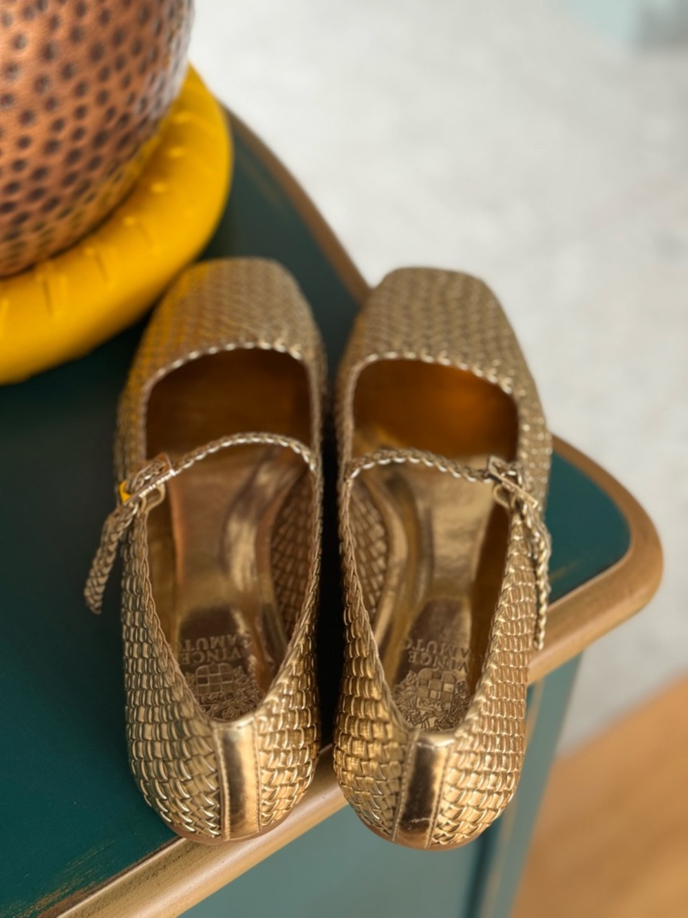 Vince Camuto Metallic Gold Woven Mary Jane Flats - new without box (6.5/37) - Picture 7 of 11